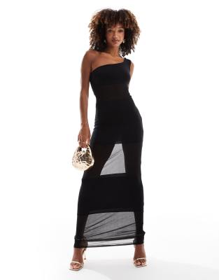 ASOS DESIGN - Maxikleid in Schwarz mit One-Shoulder-Träger und Einsätzen