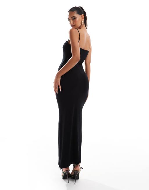 ASOS DESIGN – Maxikleid in Schwarz mit Riemchenträgern und Ziernaht an der Brust, 4 von 4