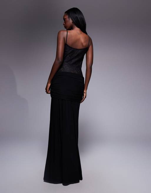 ASOS DESIGN – Maxikleid in Schwarz mit Spitzen-Korsett und weitem Rock aus Bahnen, 4 von 4