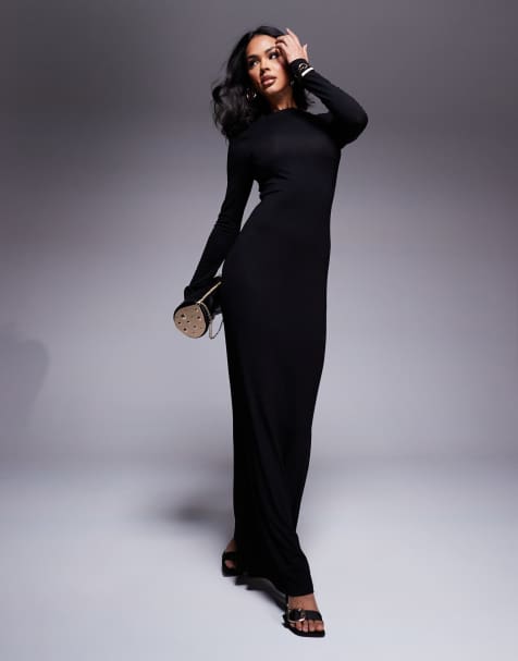 ASOS DESIGN – Maxikleid in Schwarz mit Spitzeneinsatz am Rücken - view 1