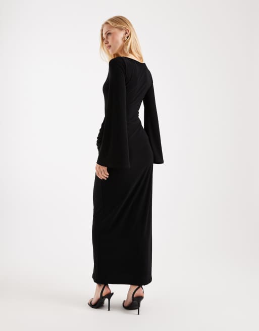 ASOS DESIGN – Maxikleid in Schwarz mit Trompetenärmeln und verdrehtem Detail, 2 von 4