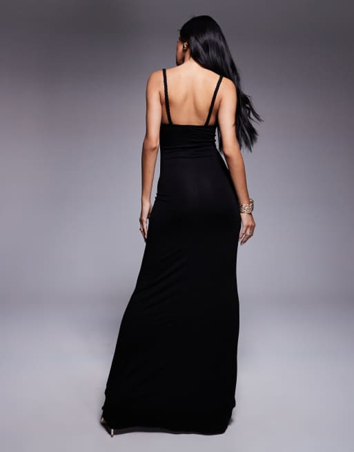ASOS DESIGN – Maxikleid in Schwarz mit U-Ausschnitt und geflochtenen Trägerdetails, 4 von 4