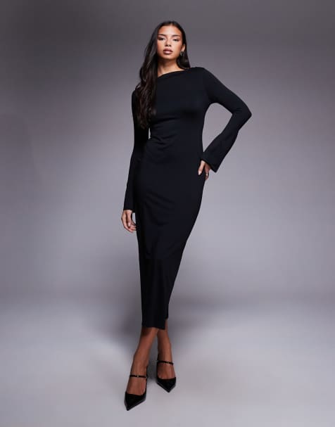 ASOS DESIGN – Maxikleid in Schwarz mit U-Boot-Ausschnitt und ausgestellten Ärmeln - view 1