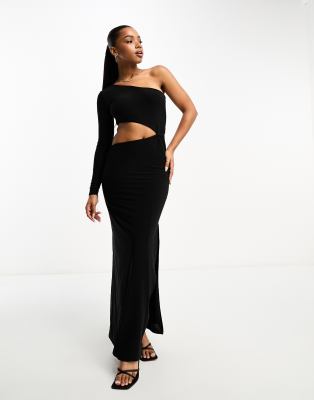 ASOS DESIGN - Maxikleid in Schwarz mit verdrehtem Detail und Zierausschnitt