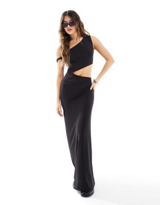 ASOS DESIGN - Maxikleid in Schwarz mit verdrehtem One-Shoulder-Design und Zierausschnitt