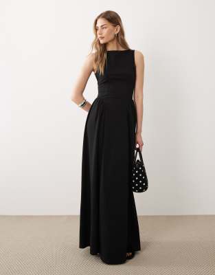 ASOS DESIGN - Maxikleid in Schwarz mit Ziernaht im Prinzessinnen-Stil