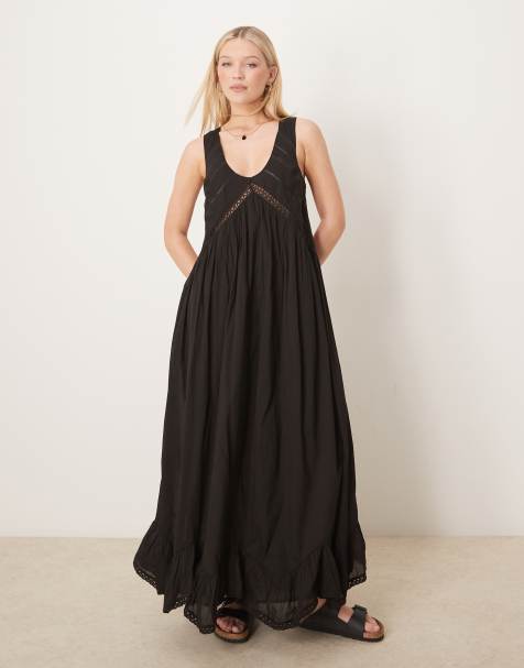 ASOS DESIGN – Maxikleid in Schwarz mit Zipfelsaum und U-Ausschnitt - view 1