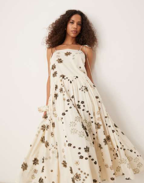 ASOS DESIGN – Maxikleid in Schwarz-Weiß mit Blumenmuster und tiefer Taille - view 1