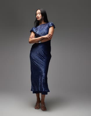 ASOS DESIGN - Maxikleid in Stahlblau aus Ausbrennersamt mit U-Ausschnitt