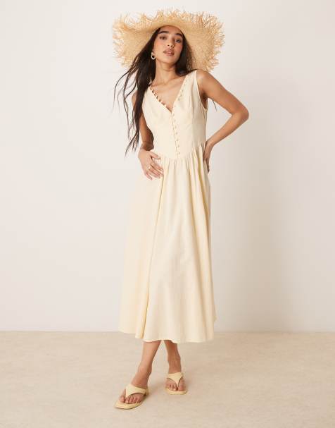 ASOS DESIGN – Maxikleid in Steingrau mit V-Ausschnitt, Knopfleiste und tiefer Taille - view 1