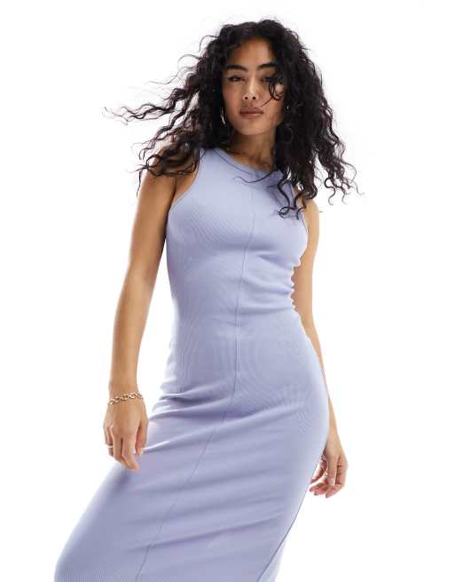 ASOS DESIGN Maxikleid in verwaschenem Hellblau mit Ringerrucken und Ziernaht