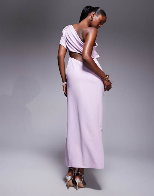 ASOS DESIGN – Maxikleid in Zartrosa mit One-Shoulder-Träger und umgeschlagenem Ausschnitt, 3 von 4