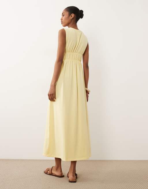 ASOS DESIGN – Maxikleid in Zitronengelb mit gerafftem Oberteil und tiefem Ausschnitt, 4 von 4
