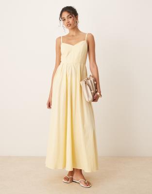 ASOS DESIGN - Maxikleid in Zitronengelb mit Korsett-Mieder und geformter Brustpartie