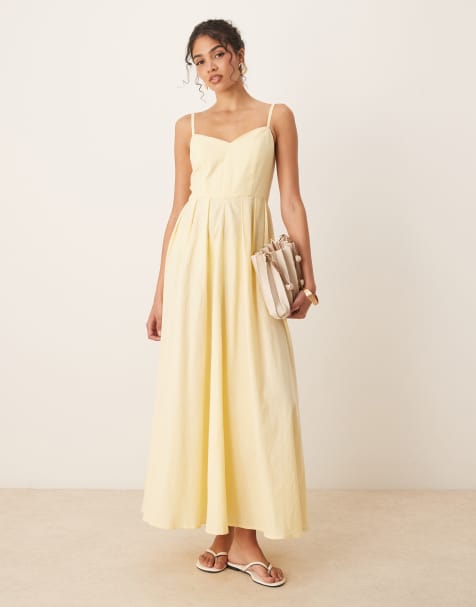 ASOS DESIGN – Maxikleid in Zitronengelb mit Korsett-Mieder und geformter Brustpartie - view 1