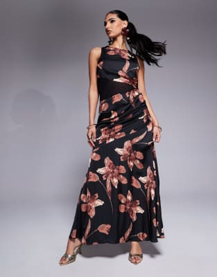 ASOS DESIGN - Maxikleid mit abstraktem Print und transparentem Einsatz-Bunt