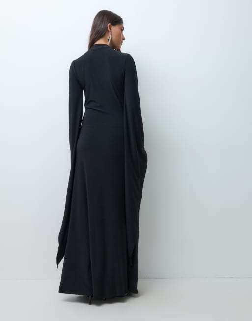 ASOS DESIGN Maxikleid mit akzentuierten Ärmeln und überkreuztem Ausschnitt in Schwarz, 5 von 5