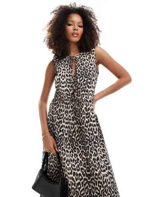 ASOS DESIGN - Maxikleid mit Animalprint und gebundener Vorderseite-Bunt