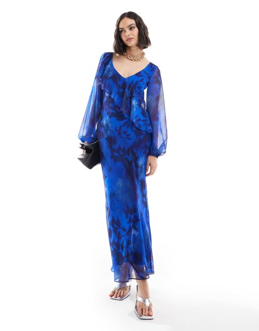 ASOS DESIGN – Maxikleid mit Bias-Cut und diagonalen Rüschen