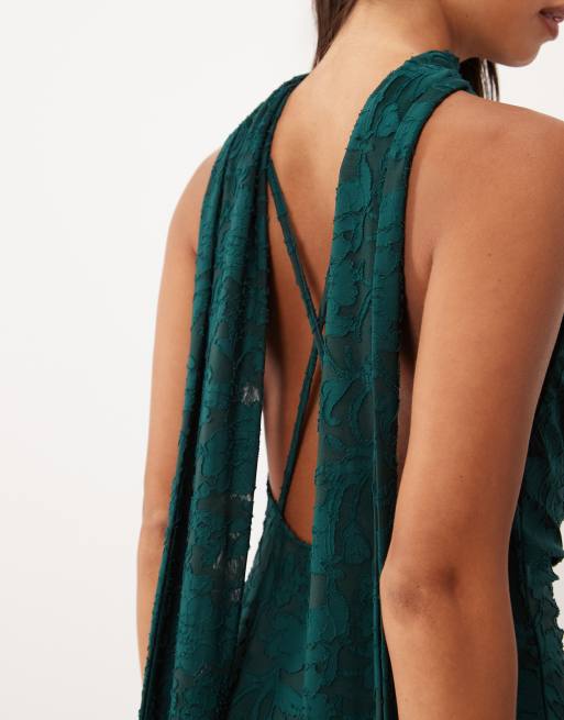 ASOS DESIGN Maxikleid mit Blumenmuster, tiefem Wasserfallausschnitt und Schal-Detail in Petrol, 4 von 4