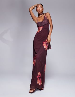 ASOS DESIGN - Maxikleid mit Blumenprint in Rosa und Trägern-Bunt