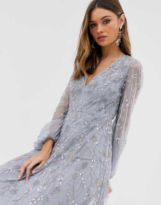 ASOS DESIGN – Maxikleid mit Blusonärmeln und filigraner Blumenverzierung, 3 von 4