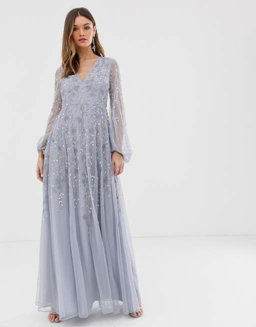 ASOS DESIGN – Maxikleid mit Blusonärmeln und filigraner Blumenverzierung, 4 von 4