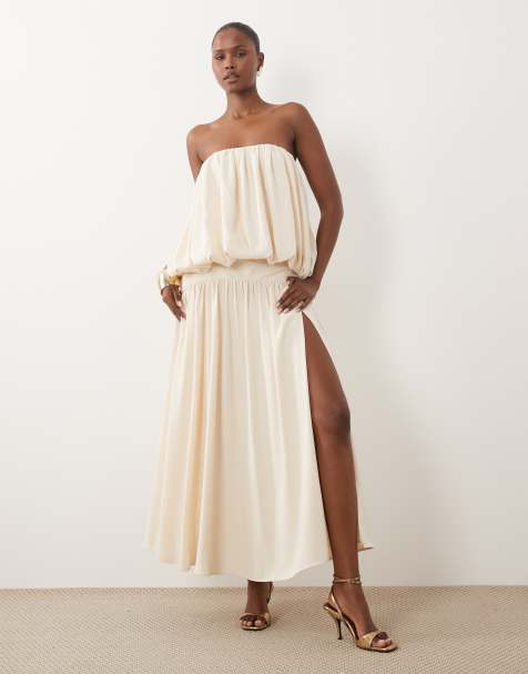 ASOS DESIGN Maxikleid mit Bubble-Bandeau und weitem Rock in Ivory - view 1