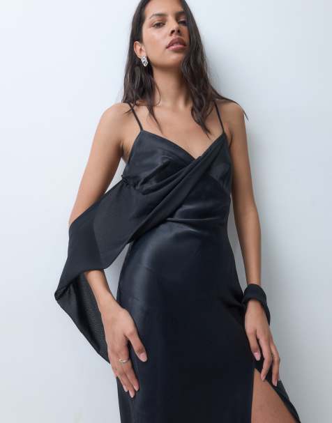 ASOS DESIGN Maxikleid mit Drapé-Schal und hohem Schlitz in Schwarz - view 1
