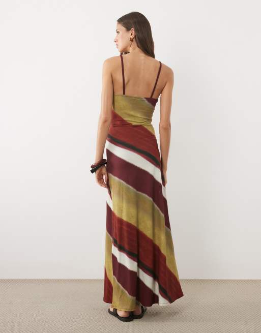 ASOS DESIGN Maxikleid mit eckigem Ausschnitt, Bindedetail und Ombre-Streifenprint, 2 von 4