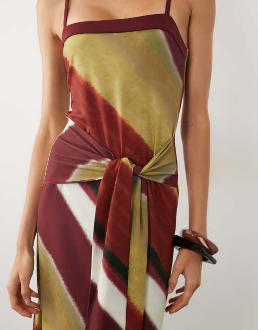 ASOS DESIGN Maxikleid mit eckigem Ausschnitt, Bindedetail und Ombre-Streifenprint, 3 von 4