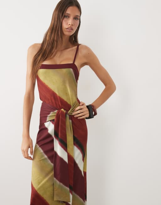 ASOS DESIGN Maxikleid mit eckigem Ausschnitt, Bindedetail und Ombre-Streifenprint, 4 von 4