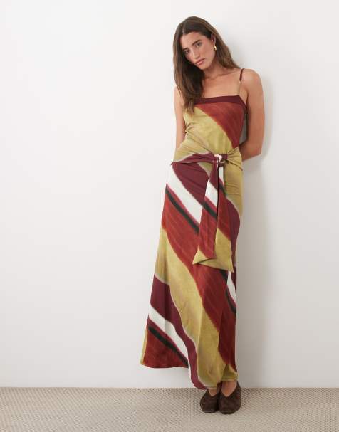 ASOS DESIGN Maxikleid mit eckigem Ausschnitt, Bindedetail und Ombre-Streifenprint - view 1