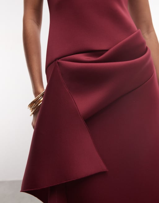 ASOS DESIGN Maxikleid mit eckigem Ausschnitt und gerafftem Rockdetail in Burgunderrot aus Scuba-Optik, 3 von 4