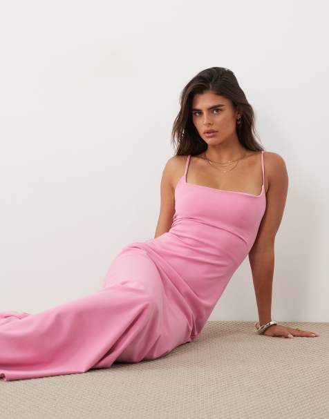 ASOS DESIGN Maxikleid mit eckigem Ausschnitt und geschnürtem Rückenausschnitt in Pink - view 1