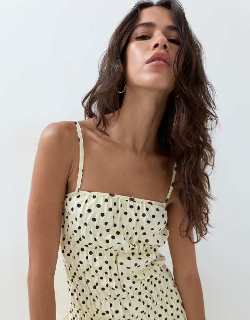 ASOS DESIGN Maxikleid mit geraffter Taille in Gelb mit Punkten, 3 von 5