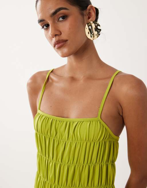 ASOS DESIGN Maxikleid mit geraffter Taille in Olivgrün, 3 von 4