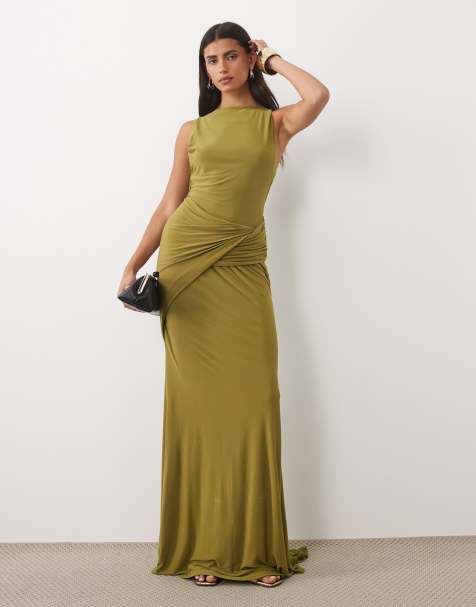ASOS DESIGN Maxikleid mit geraffter Taille in Olivgrün - view 1