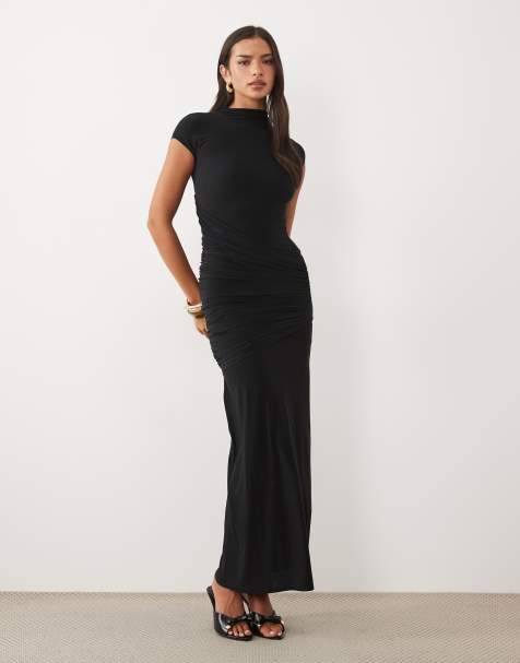 ASOS DESIGN Maxikleid mit Kappärmeln und Raffung in Schwarz - view 1