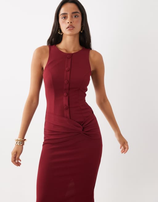 ASOS DESIGN Maxikleid mit Knopfleiste und Struktur in Weinrot, 2 von 4