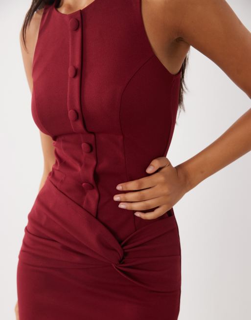 ASOS DESIGN Maxikleid mit Knopfleiste und Struktur in Weinrot, 3 von 4