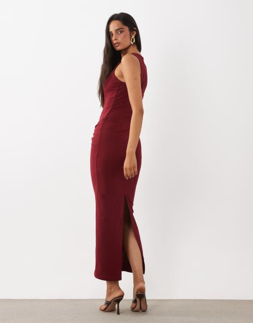ASOS DESIGN Maxikleid mit Knopfleiste und Struktur in Weinrot, 4 von 4