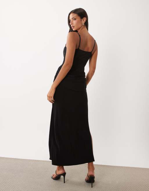 ASOS DESIGN Maxikleid mit Korsettbund und Drapierung in Schwarz, 4 von 4