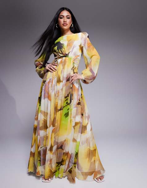 ASOS DESIGN – Maxikleid mit leichter Noppenstruktur, Tunnelzugdetail und großem Blumenmuster - view 1