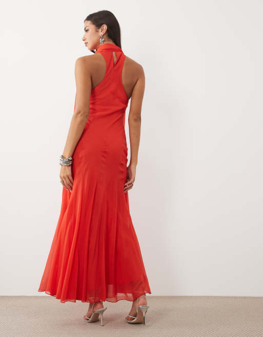 ASOS DESIGN Maxikleid mit Neckholder und Schal in Rot, 4 von 4