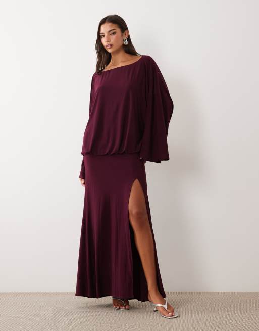 ASOS DESIGN Maxikleid mit offenem Rücken und weiten Ärmeln in Burgunderrot, 2 von 4