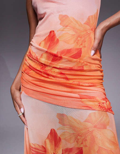 ASOS DESIGN – Maxikleid mit One-Shoulder-Träger, kontrastierendem Oberteil und transparentem Rock mit Print, 4 von 4