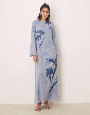 ASOS DESIGN - Maxikleid mit Placement-Print und unversäuberten Kanten-Bunt