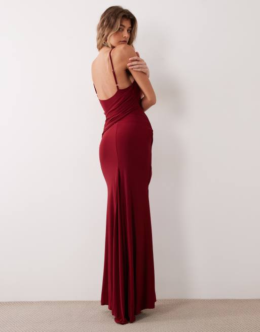 ASOS DESIGN Maxikleid mit Raffungen in der Taille in Weinrot, 4 von 4