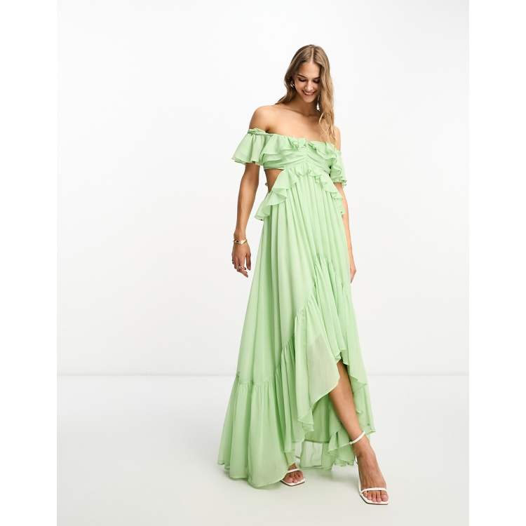 ASOS Design – Maxikleid mit Rüschen an den Schultern  